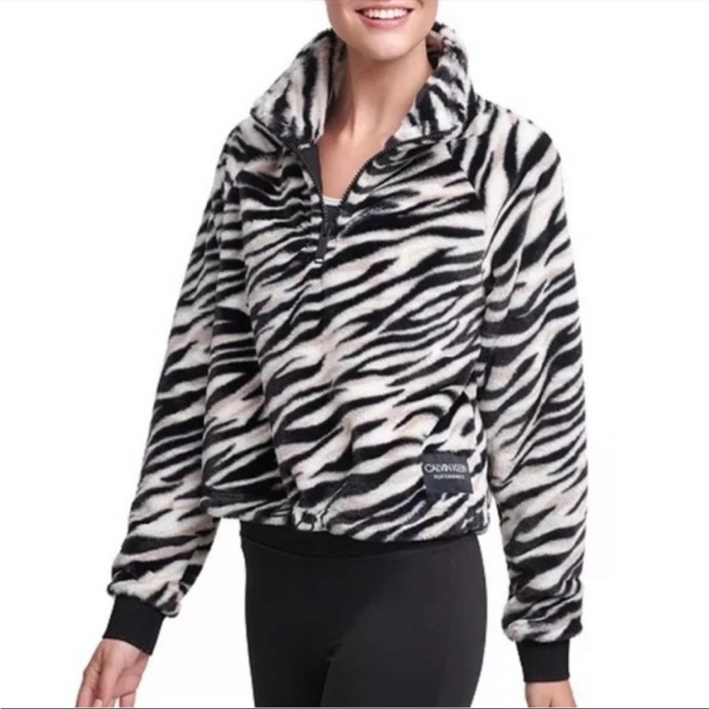 Calvin Klein Performance Black & White Zebra Fleece Half-Zip Pullover